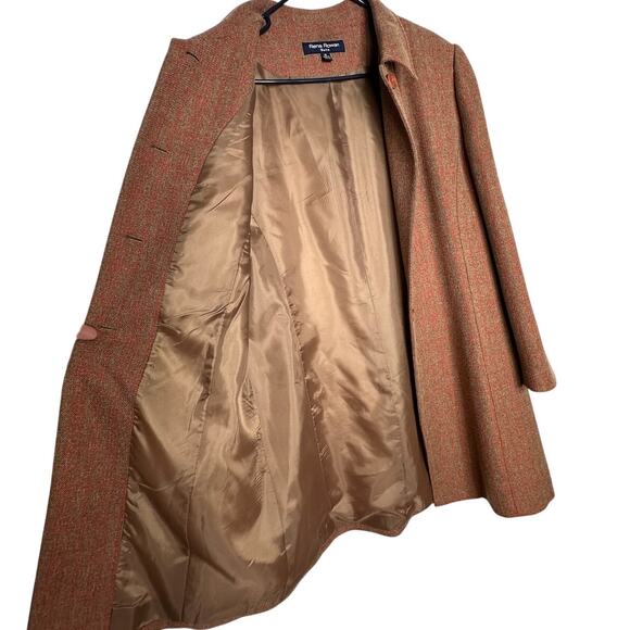 Vintage 90s Rena Rowan 16 Tweed Plaid Coat Button Front Long Jacket Rust Red Tan - Picture 6 of 8